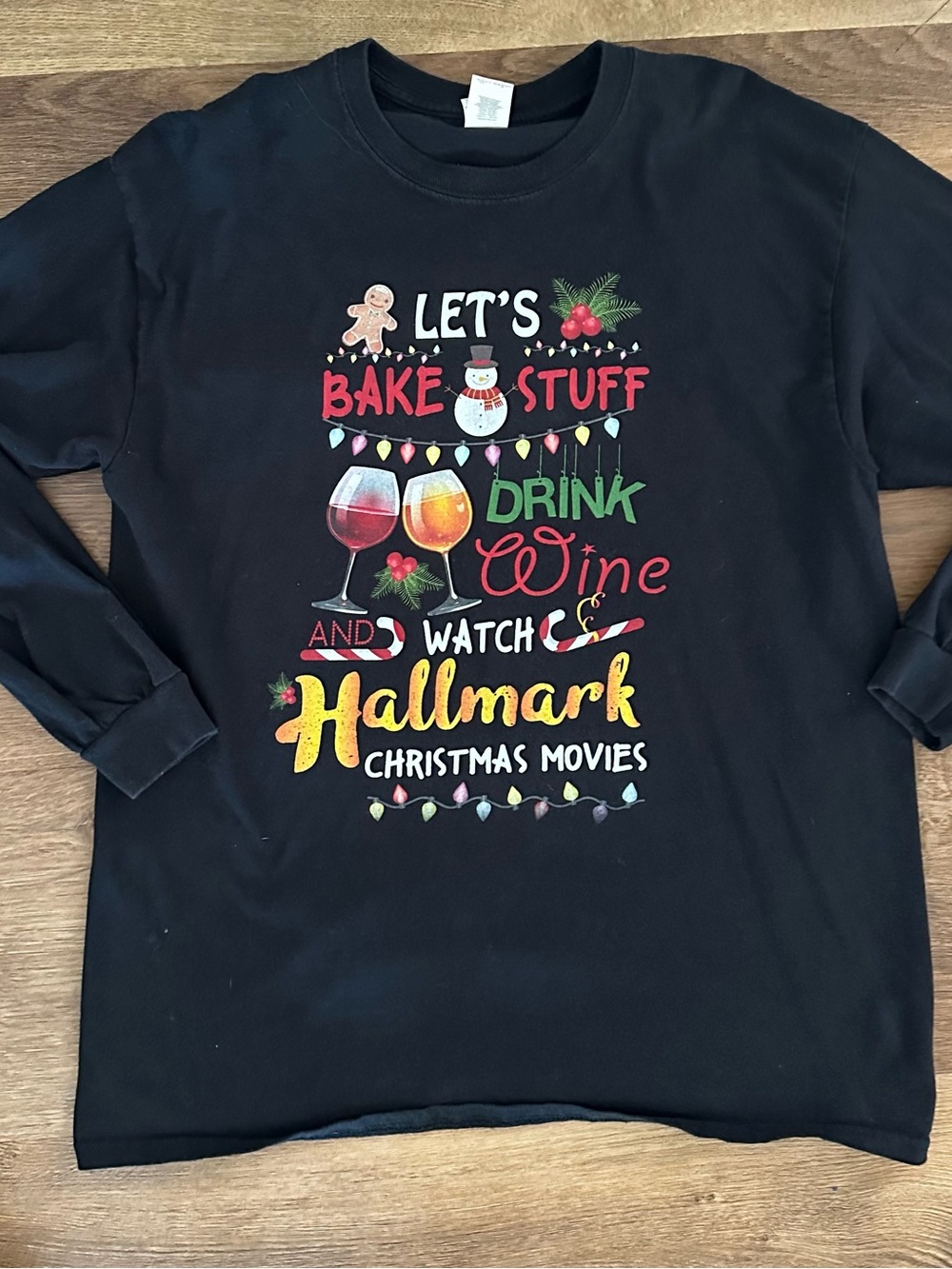 Christmas Holiday Long Sleeve Shirt with Festive Wine & Hallmark Graphic Large